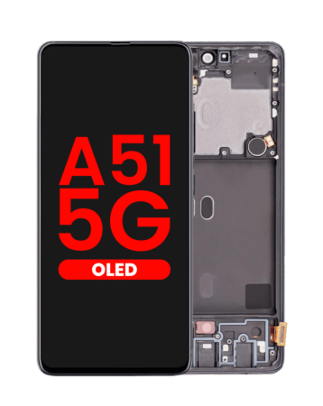 Shop the OLED Assembly with Frame for Galaxy A51 5G, model A516 from 2020, in Prism Cube Black, Non-Verizon – Aftermarket OLED.
