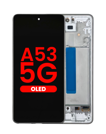 Stock up on the OLED Assembly with Frame for Galaxy A53 5G, model A536 from 2022, 6.46 inches, in Awesome White – Aftermarket OLED.
