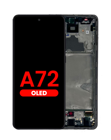 Buy the 6.67-inch Awesome Black OLED assembly with frame, aftermarket, for the Galaxy A72 2021 model A725.