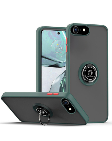 Hard PC Rear / Soft TPU Colorful Border Case with I-ring Holder - (DARK GREEN) for iPhone 16e / 17e (Only Ground Shipping)