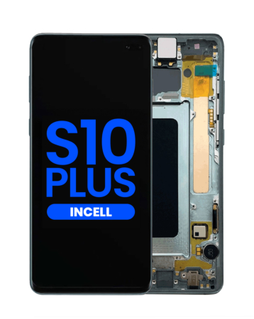 Buy the LCD assembly with frame for Galaxy S10 Plus G975 in Prism Green, without fingerprint sensor, aftermarket Incell.