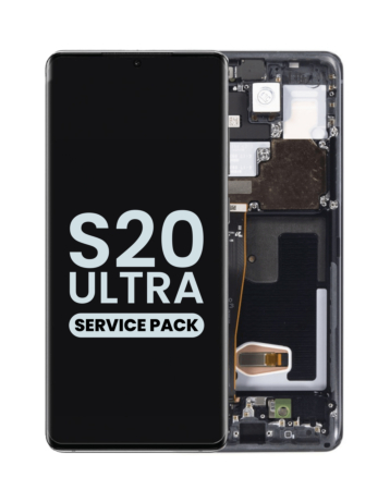 Stock up on the OLED Assembly with Frame for Galaxy S20 Ultra G988 in Cosmic Black, Service Pack.