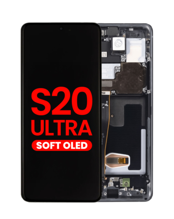 Purchase the OLED Assembly with Frame for Galaxy S20 Ultra G988, Aftermarket OLED, in Cosmic Black.
