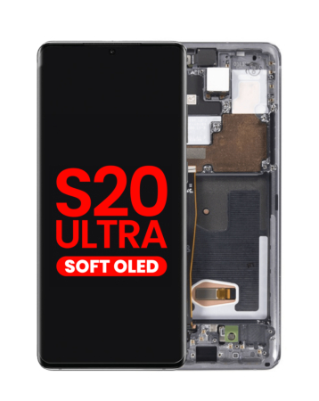 Stock up on the OLED Assembly with Frame for Galaxy S20 Ultra G988, Cosmic Gray, Aftermarket OLED.