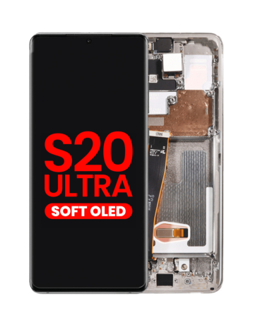 Grab wholesale deals on the OLED Assembly with Frame for Galaxy S20 Ultra G988, Cloud White, Aftermarket OLED.