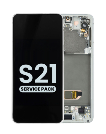 Stock up on the OLED Assembly with Frame for Galaxy S21 G991 in Phantom White, Service Pack.