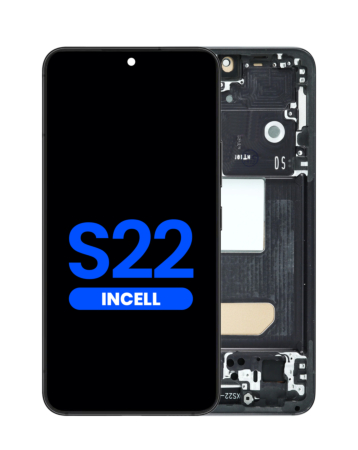 Stock up on the LCD Assembly with Frame for the Galaxy S22 S901 in Phantom Black Aftermarket Incell, without fingerprint support.
