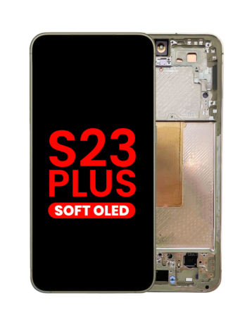 Stock up on the OLED assembly with frame for Galaxy S23 Plus S916 in cream. Aftermarket OLED.