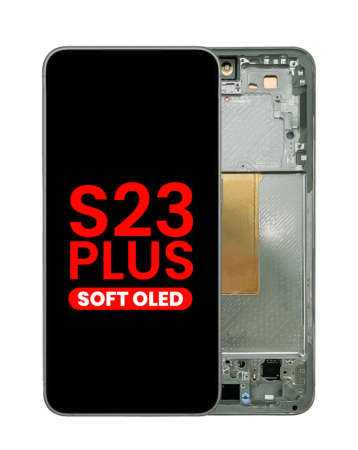 Buy the OLED assembly with frame for Galaxy S23 Plus S916 in green. Aftermarket OLED.