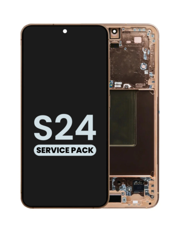 Buy the OLED Assembly with Frame for Galaxy S24 S921 in sandstone orange, service pack.
