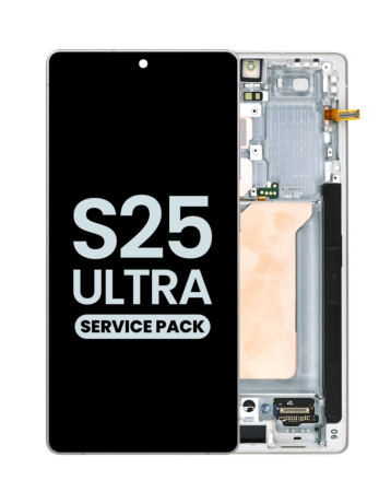 Buy the OLED Assembly with Frame for Galaxy S25 Ultra, model S938, in titanium whitesilver, service pack.
