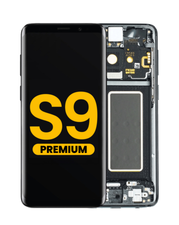 Buy the OLED assembly with frame for Galaxy S9 G960 in Midnight Black, premium.