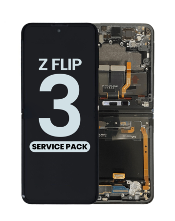 OLED Assembly with Frame for Galaxy Z Flip 3 F711 (PHANTOM BLACK) (US and International) (Service Pack)