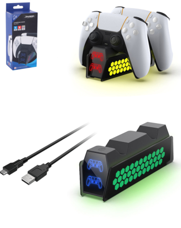Dobe Dual Honeycomb RGB Charger for PlayStation 5 (Dual Sense) Wireless Controller (Only Ground Shipping)