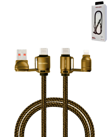 Ven-Dens USB A+C to C+L Fast Charging Data Cable with Lanyard (GOLD) (60W) (6ft) (Only Ground Shipping)