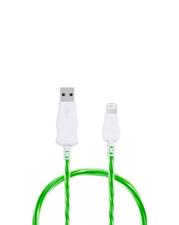 Visible USB A-L Non-MFI Flowing LED Fast Charging Cable (GREEN) (3ft) (10W) (Only Ground Shipping)