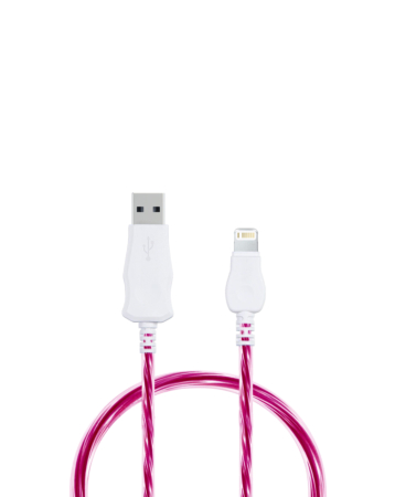 Visible USB A-L Non-MFI Flowing LED Fast Charging Cable (PINK) (3ft) (10W) (Only Ground Shipping)