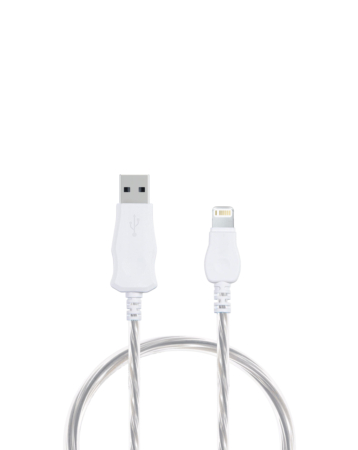 Visible USB A-L Non-MFI Flowing LED Fast Charging Cable (WHITE) (3ft) (10W) (Only Ground Shipping)