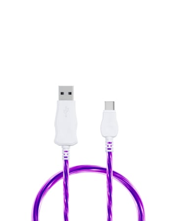 Visible USB A-C Flowing LED Fast Charging Cable (PURPLE) (3ft) (10W) (Only Ground Shipping)