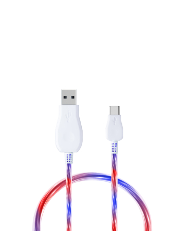 Visible USB A-C Glowing LED Fast Charging Cable (BLUE & RED) (3ft) (10W) (Only Ground Shipping)