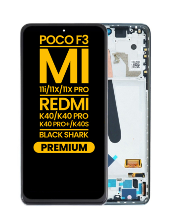 OLED Assembly with Frame for Xiaomi Poco F3 / MI 11i / MI 11X / MI 11X Pro / Redmi K40 / K40 Pro / K40 Pro+ / K40S / Black Shark (Premium)