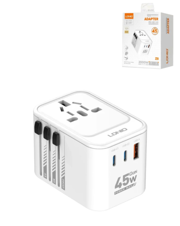 LDNIO Z8 3 USB Ports GaN All in One Universal Travel Adapter (Integrated US/UK/EU/AU) (45W) (Only Ground Shipping)