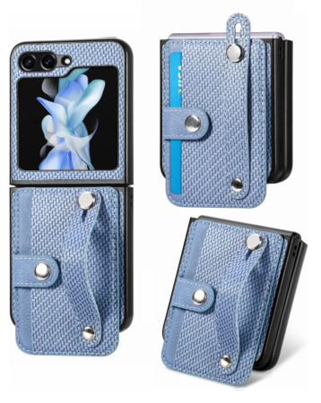 Wallet Case with Credit Card Holder Slot & Wristband - BLUE for Galaxy Z Flip 6 / Z Flip 7 FE (Only Ground Shipping)